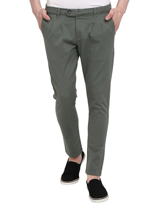 green solid pleated front casual trouser - 19220517 - Very Small Image - 1