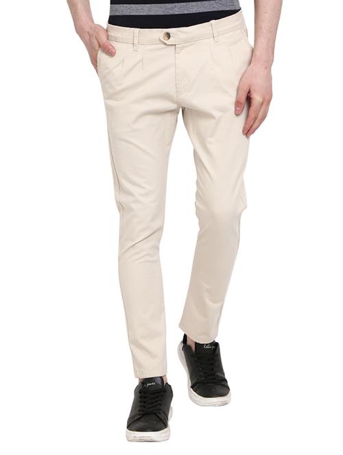 off white solid pleated ankle length casual trouser - 19220521 - Very Small Image - 1