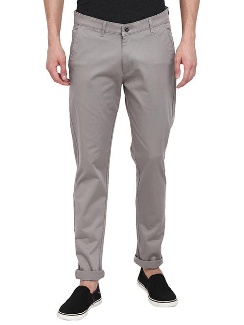 grey solid flat front casual trouser - 19220528 - Very Small Image - 1