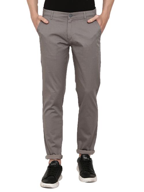 grey solid flat front casual trouser - 19220534 - Very Small Image - 1