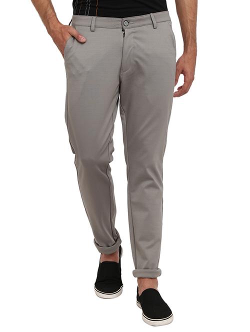grey solid flat front casual trouser - 19220553 - Very Small Image - 1