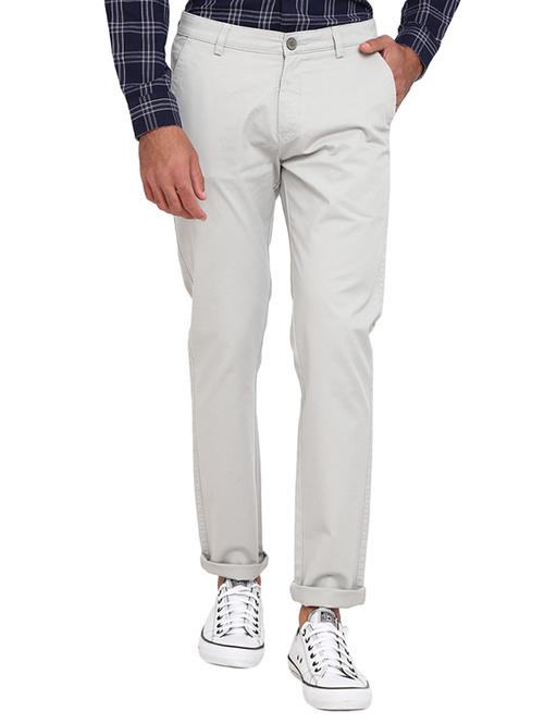 grey solid flat front casual trouser - 19220582 - Very Small Image - 1
