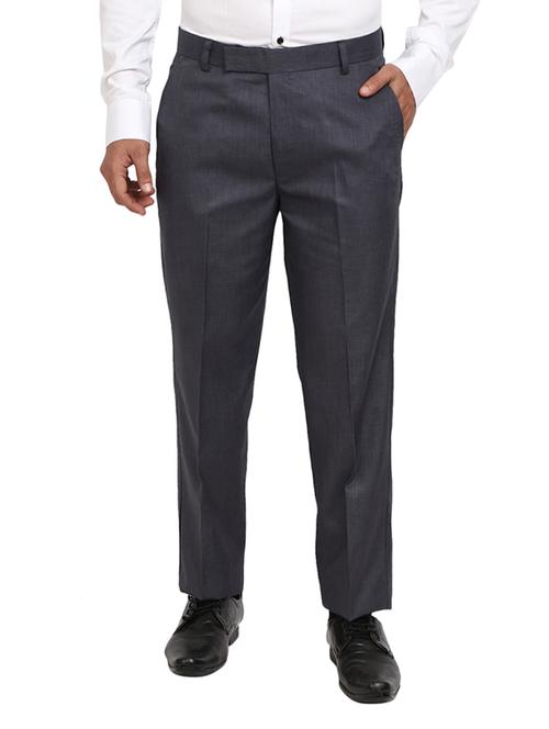 grey solid flat front formal trouser - 19220617 - Very Small Image - 1