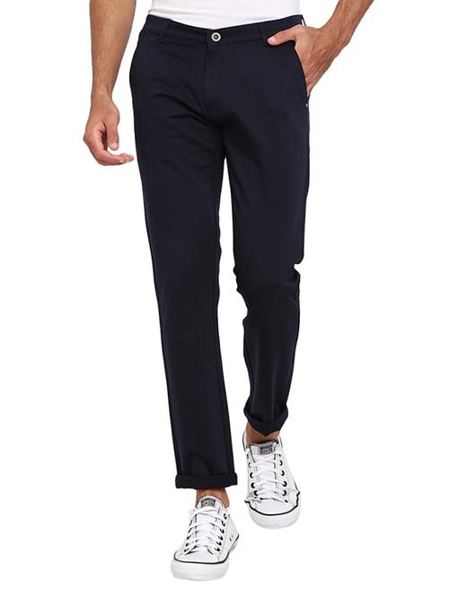 navy blue solid flat front formal trouser - 19220625 - Very Small Image - 1