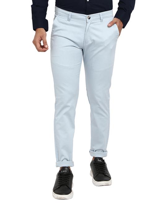 light blue solid flat front casual trouser - 19220653 - Very Small Image - 1