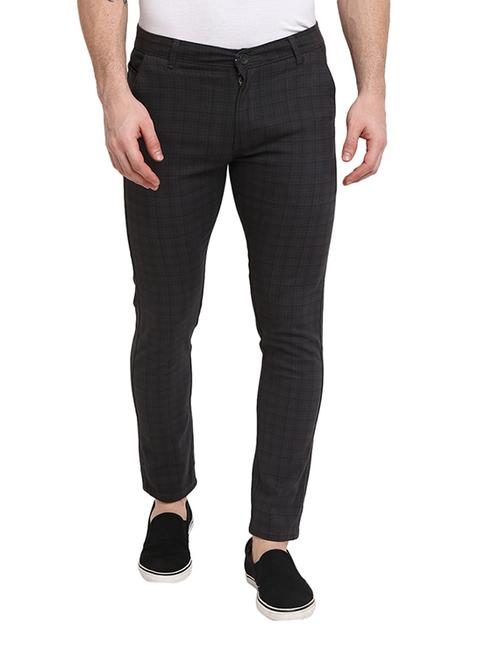 grey checkered flat front casual trouser - 19220663 - Very Small Image - 1
