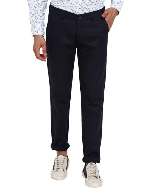 navy blue solid flat front formal trouser - 19220676 - Very Small Image - 1