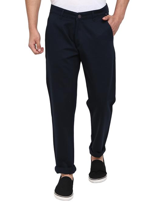 navy blue solid flat front formal trouser - 19220681 - Very Small Image - 1