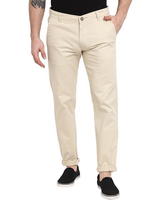off white solid flat front full length casual trouser - 19220691 - Very Small Image - 1