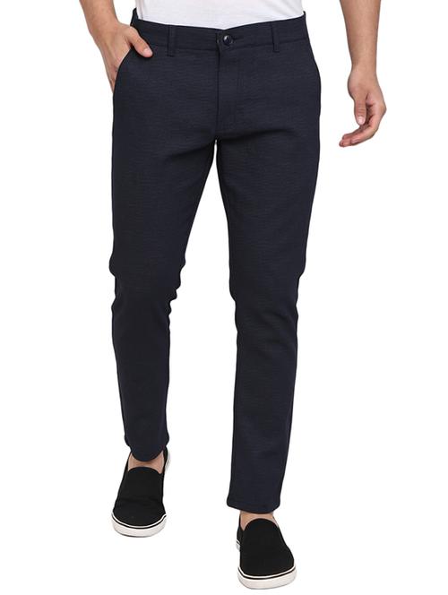 navy blue solid flat front formal trouser - 19220698 - Very Small Image - 1