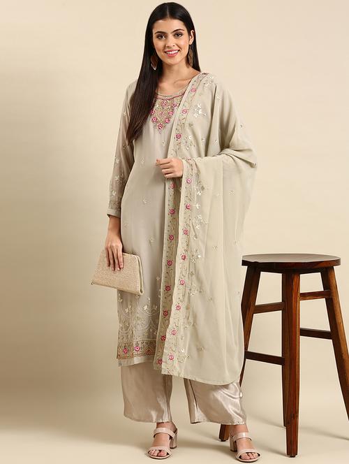 embroidered unstitched suit set - 19220922 - Very Small Image - 1