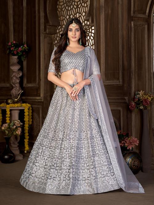 grey self design embroidered lehenga - 19220964 - Very Small Image - 1
