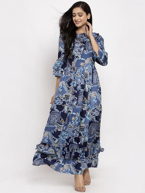 women's ruffle foil print dress - 19221038 - Very Small Image - 1