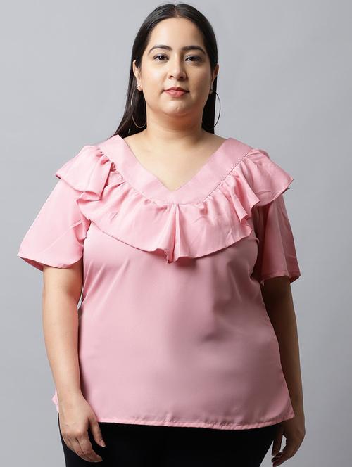 women's ruffle v neck top - 19221524 - Very Small Image - 1