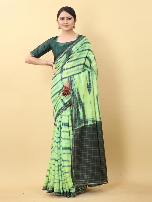 peach shibori print saree with blouse - 19221569 - Very Small Image - 1