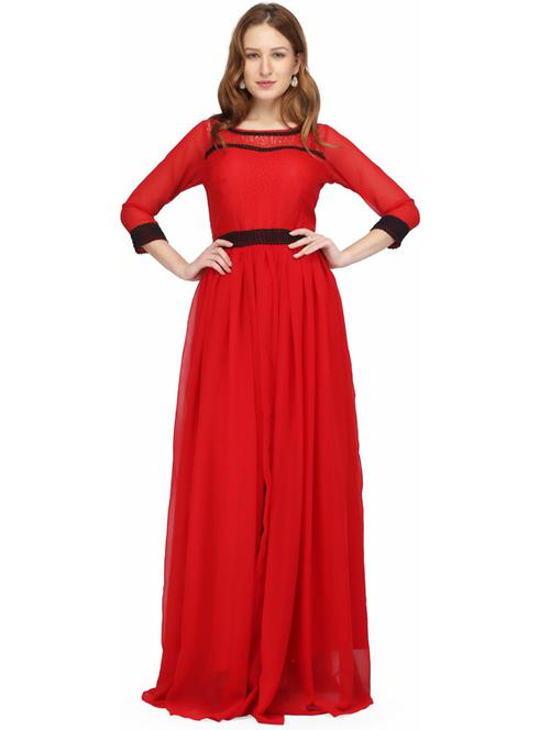 red solid a-line gown - 19221572 - Very Small Image - 1