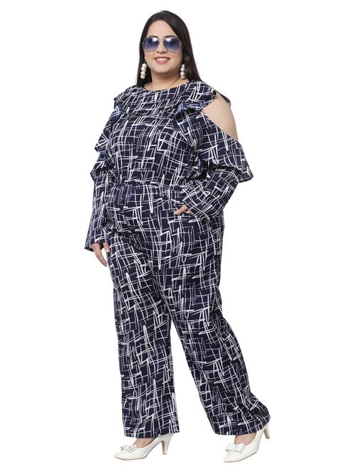 navy blue printed full leg jumpsuit - 19221607 - Very Small Image - 1