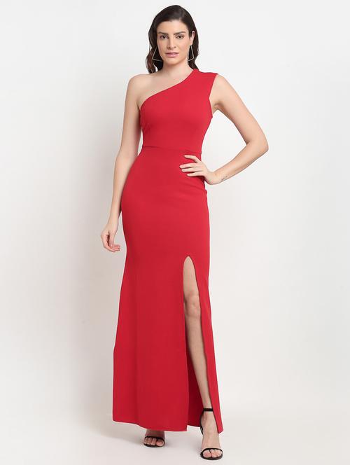 red solid one shoulder dress - 19225009 - Very Small Image - 1