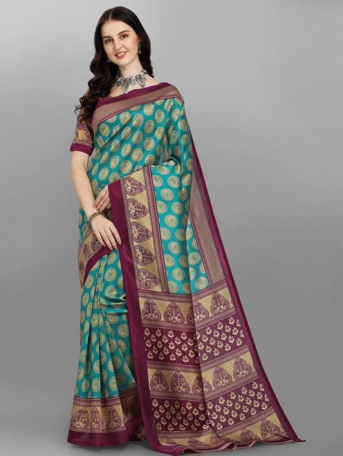 blue self design set saree with blouse - 19225111 - Very Small Image - 1