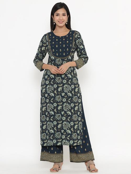 navy rayon kurta palazzo set - 19225145 - Very Small Image - 1
