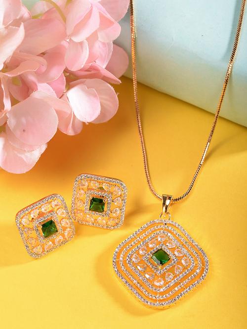 gold toned green ad embellished designer pendant jewellery set - 19225221 - Very Small Image - 1