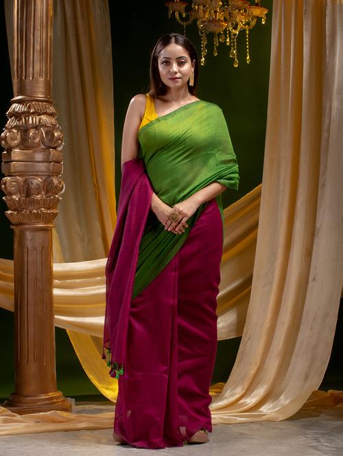 women's solid magenta colored saree - 19225255 - Very Small Image - 1