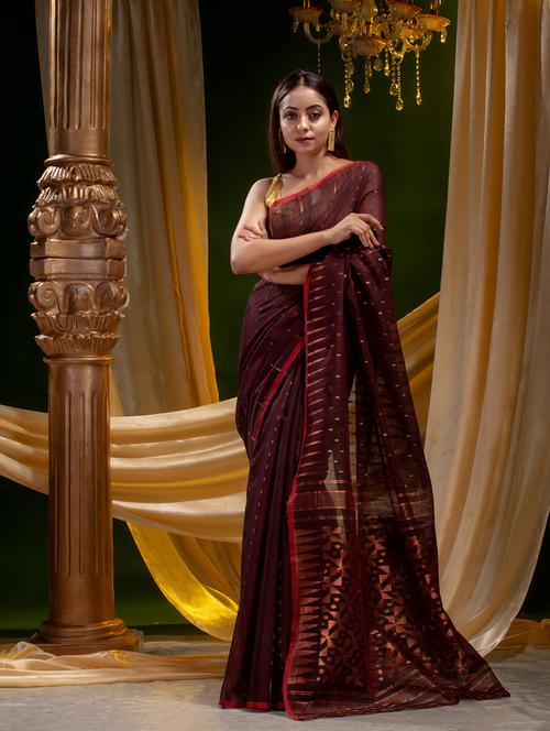women's self design coffee brown colored saree - 19225302 - Very Small Image - 1