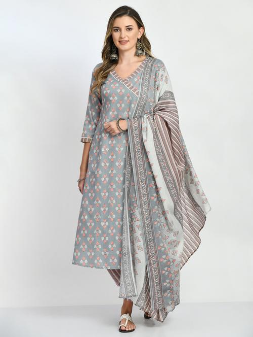 printed kurta pant set with dupatta - 19225428 - Very Small Image - 1