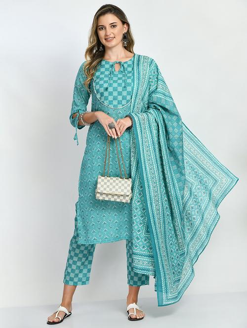 printed kurta pant set with dupatta - 19225429 - Very Small Image - 1