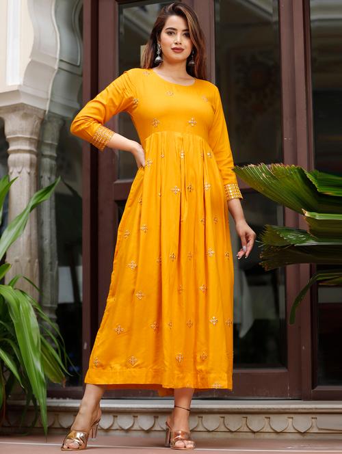 yellow embroidered kurta - 19225947 - Very Small Image - 1