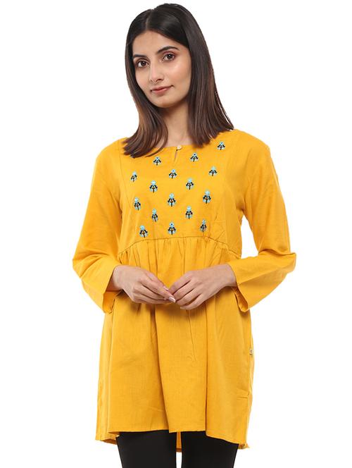 yellow self design straight kurta - 19226170 - Very Small Image - 1