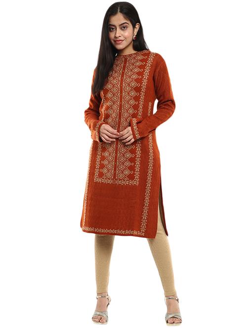 women jacquard straight kurta - 19226226 - Very Small Image - 1