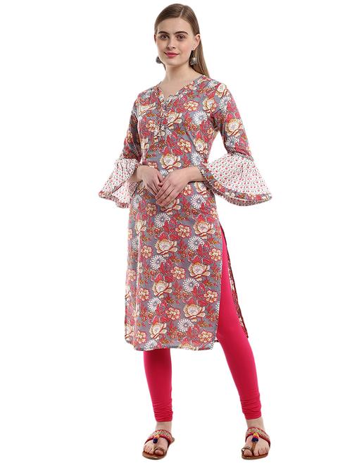 floral bell sleeves straight kurta - 19226256 - Very Small Image - 1