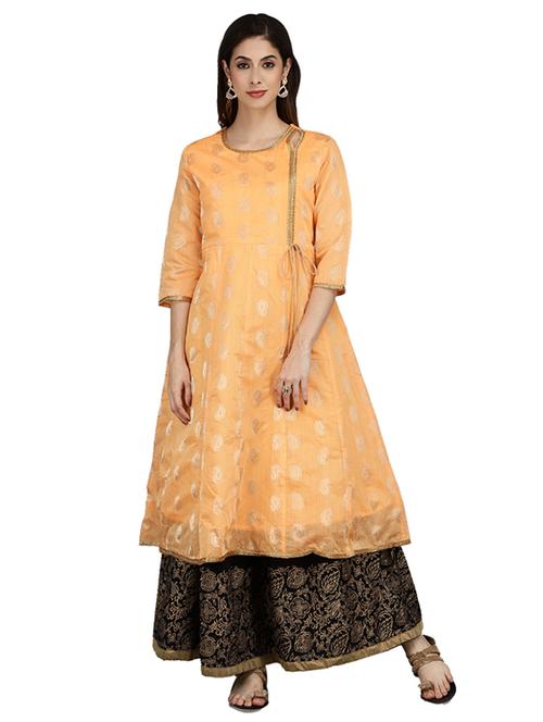 yellow self design straight kurta - 19226443 - Very Small Image - 1