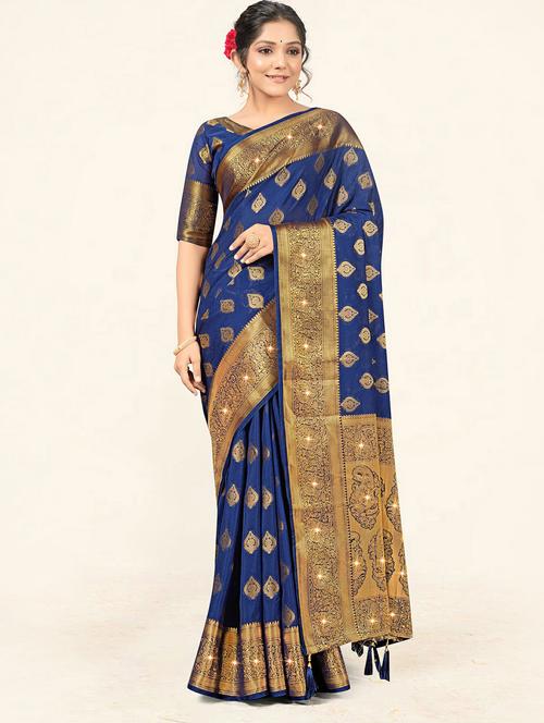 self design woven saree with blouse - 19232805 - Very Small Image - 1