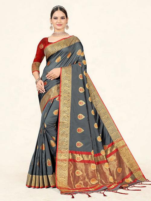 self design woven saree with blouse - 19232811 - Very Small Image - 1