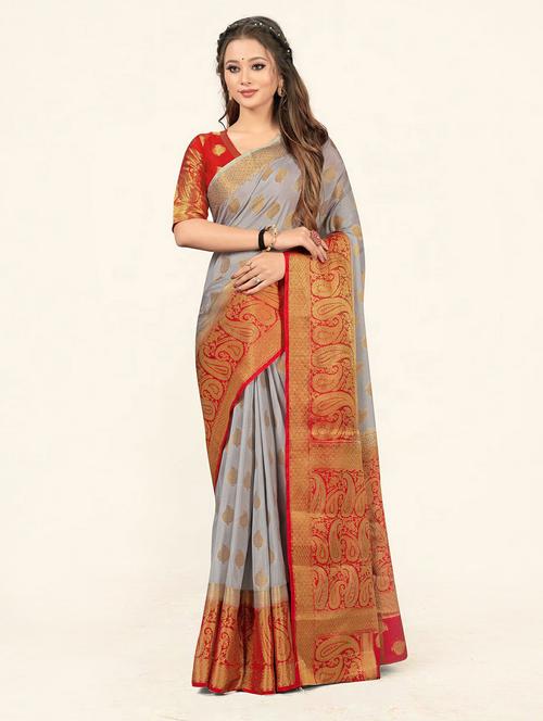 women's self design grey colored saree with blouse - 19232842 - Very Small Image - 1