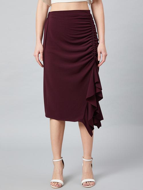 burgundy solid a-line skirt - 19233024 - Very Small Image - 1
