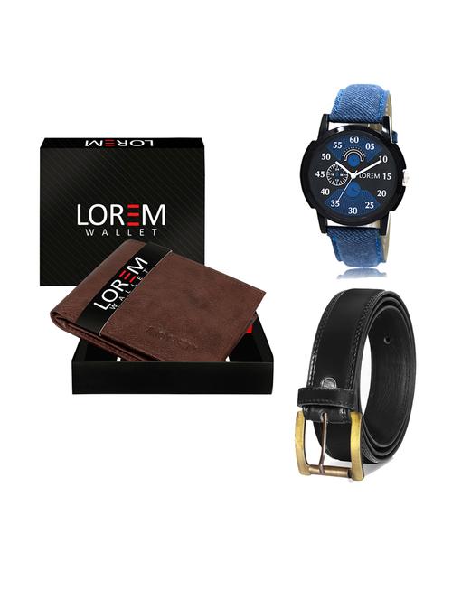 belt, wallet & watch leatherette gift combo - 19233070 - Very Small Image - 1