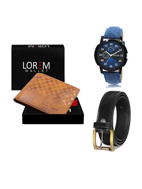 belt, wallet & watch leatherette gift combo - 19233095 - Very Small Image - 1