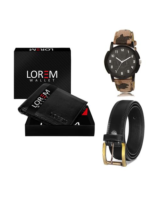 belt, wallet & watch leatherette gift combo - 19233118 - Very Small Image - 1