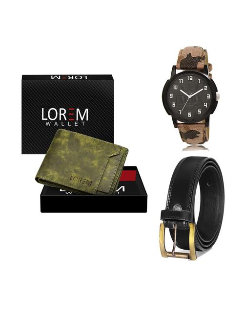 belt, wallet & watch leatherette gift combo - 19233119 - Very Small Image - 1