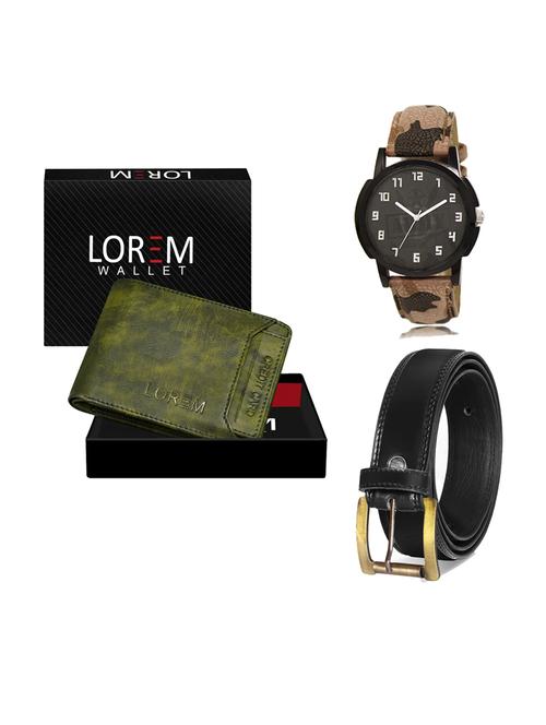 belt, wallet & watch leatherette gift combo - 19233130 - Very Small Image - 1