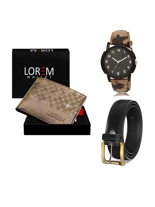 belt, wallet & watch leatherette gift combo - 19233139 - Very Small Image - 1