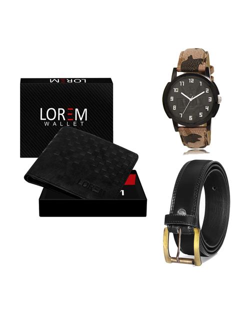 belt, wallet & watch leatherette gift combo - 19233142 - Very Small Image - 1