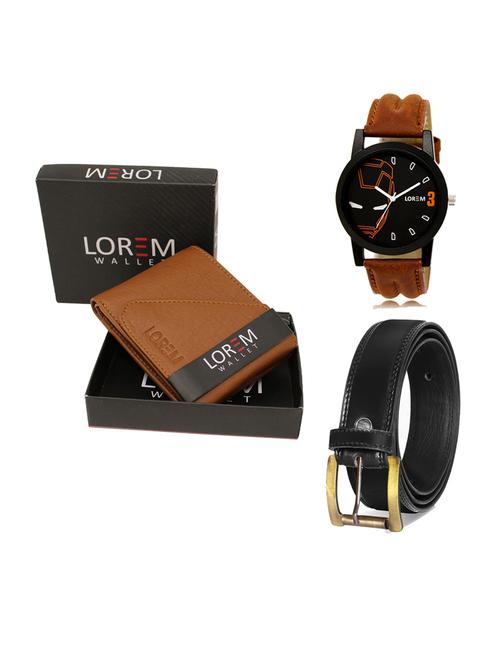 belt, wallet & watch leatherette gift combo - 19233150 - Very Small Image - 1