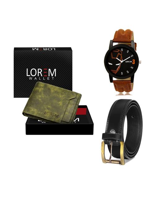 belt, wallet & watch leatherette gift combo - 19233164 - Very Small Image - 1