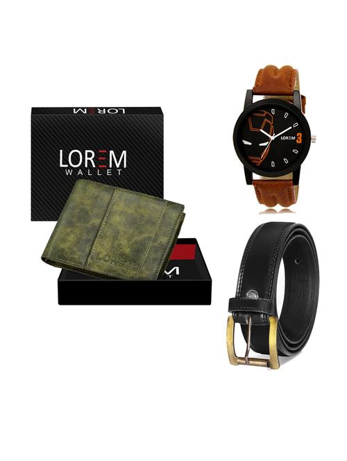 belt, wallet & watch leatherette gift combo - 19233166 - Very Small Image - 1