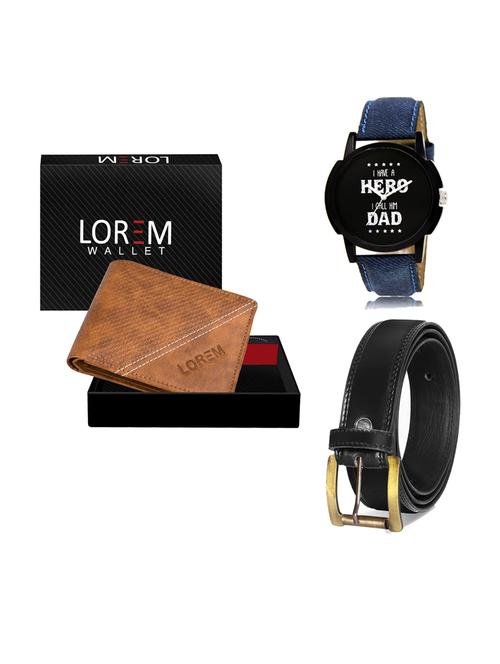 belt, wallet & watch leatherette gift combo - 19233316 - Very Small Image - 1