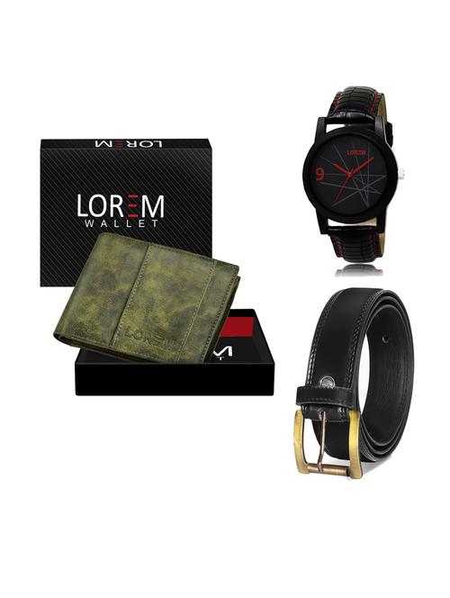 belt, wallet & watch leatherette gift combo - 19233346 - Very Small Image - 1